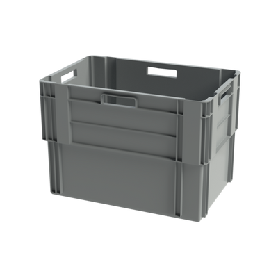 Grey Stack and Nest Box – 600x400x420mm – 80 Litres – Nestable Heavy-Duty Storage Crate