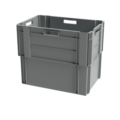 Grey Stack and Nest Box – 600x400x500mm – 95 Litres – Nestable Heavy-Duty Storage Crate
