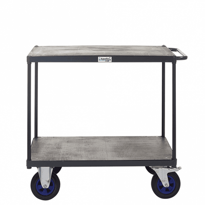 Heavy Duty 2 Shelf Tray Trolley, Steel & Timber Shelves, 600kg Load Capacity