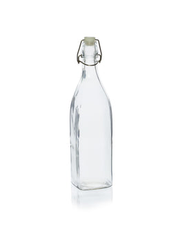 Quadratische Glaswasserflasche mit Bügelverschluss, 1 Liter